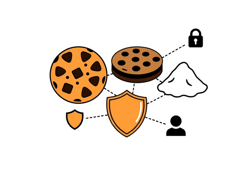 Illustration von Cookies und Datenschutzsymbolen