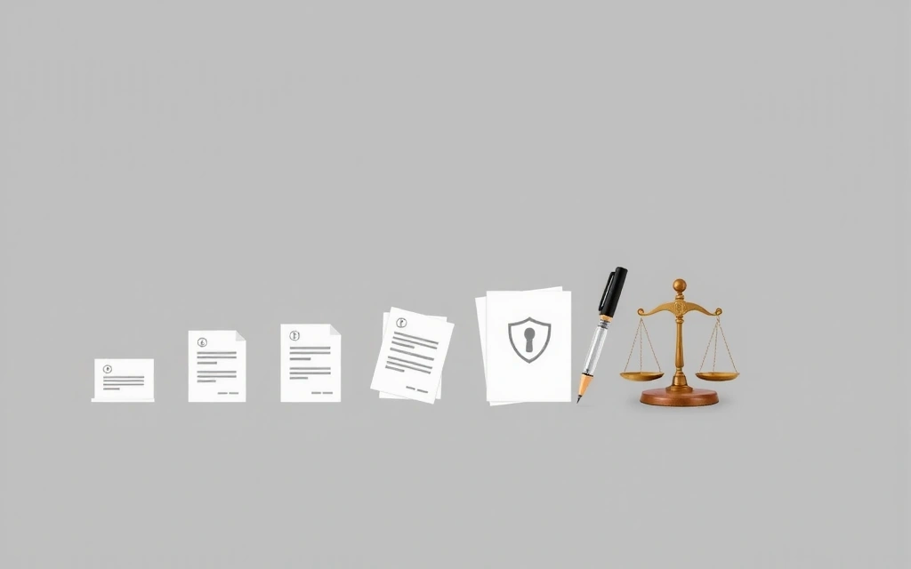 Symbolische Darstellung der Evolution von Datenschutzgesetzen mit sich ändernden Dokumenten und einem Stift.